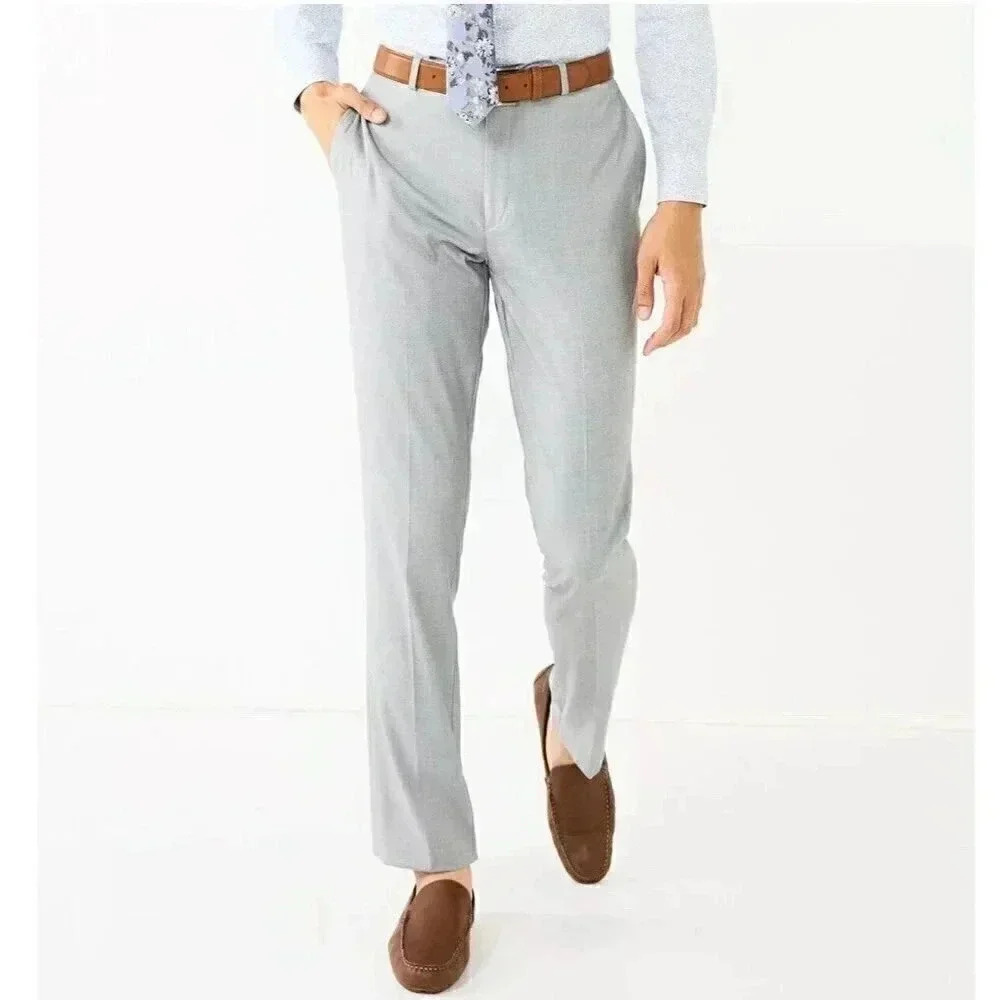 Men’s Gray Sharkskin Trousers 34x29 Slim Tailored Stretch Dress Pants NWT